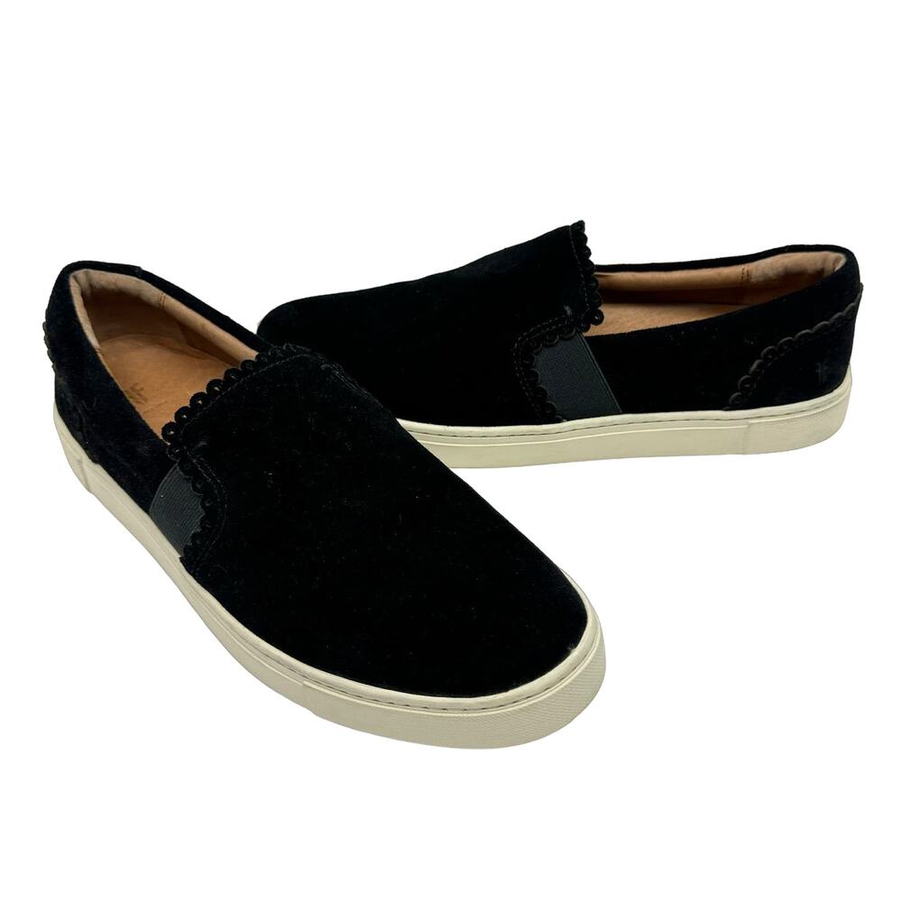 Frye Ivy Scallop Women's Black Suede Leather Slip On Casual Comfort Sneakers